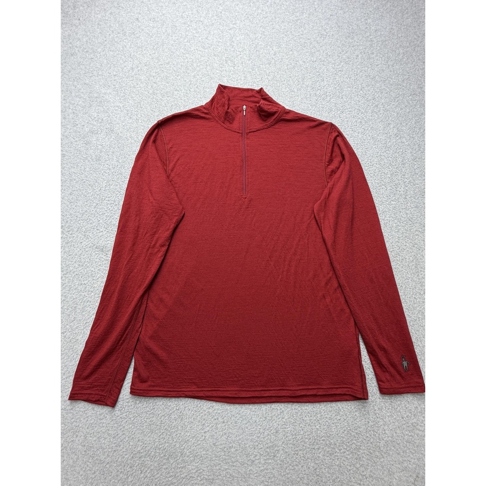 Smartwool Shirt Mens Large Red 1/4 Zip Long Sleeve Merino Wool Base Layer